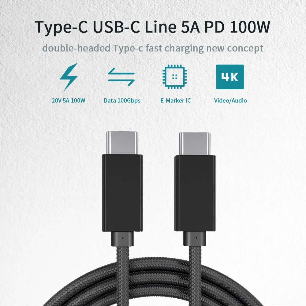 5А USB C к USB C кабель 3,1 Gen1 PD 100W кабель Быстрая зарядка 4,0 4K 60Hz видео кабель для Macbook Xiaomi galaxy LG