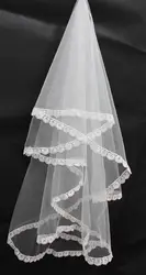 Настоящая фотография белое белоснежные свадебные вуали один Слои кайма из кружева, свадебная фата Аксессуары для вуалей 2019