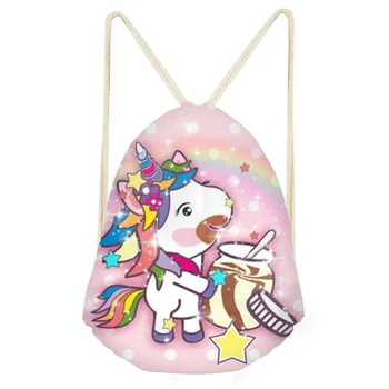 

2019 Newest Kids Drawstring Bag Color Cartoon Lovely Unicorn Rainbow Printed Horse Casual Small Backpacks Girls Drop Shipping