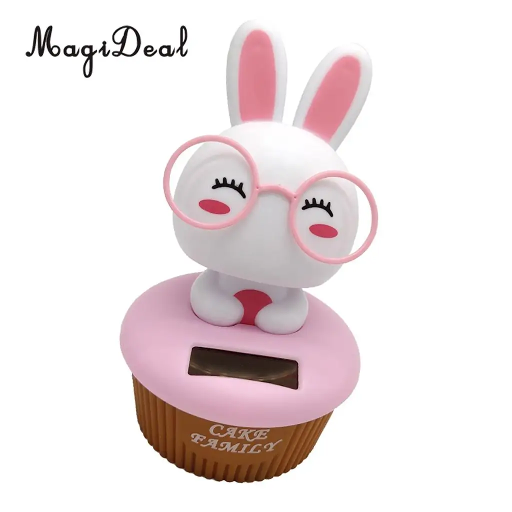 Cartoon Solar Powered Dancing Rabbit Animal Swing Figure Model Toy Dashboard Car Desk Decoration Pink