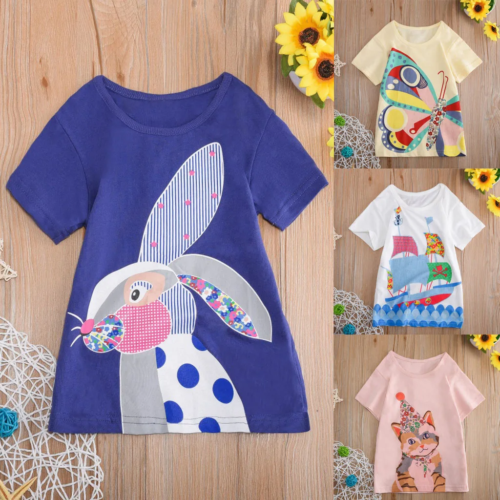 

HOOLER Baby Rabbit Cartoon Tops T-Shirt Blouse Children's T-shirt Short Sleeves T-Shirt For Girls Zoo Animals pattern tops