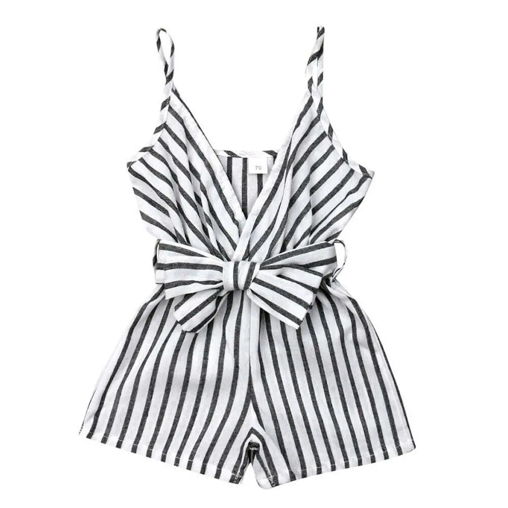 

Summer Newborn Kid Baby Girl Striped Strap Romper Sunsuit Bow Outfit Babies Casual Summer Beach Lovely Clothes