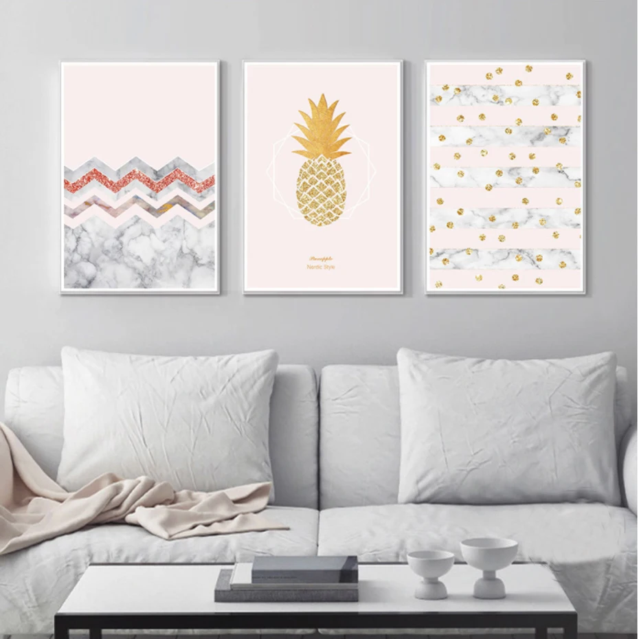 

Abstract Yellow Gold Pineapple Dots Canvas Paintings Nordic Posters Prints Wall Art Pictures For Kids Room Home Decor Unframed