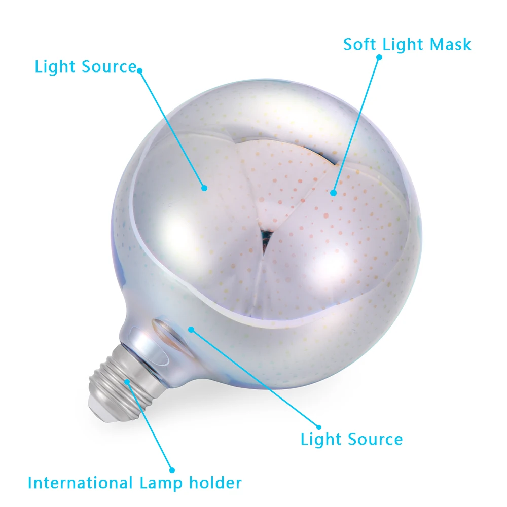 3D красочный фейерверк светодиодный лампочка эдисона E27 220V лампа украшение Новинка свет G125 плоская дрель Праздничная Свадебная вечеринка ампул