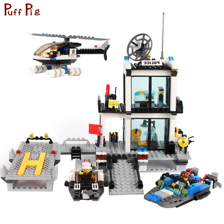 

536PCS Police Station Helicopter Boat Model Prison Figures Building Blocks Compatible Legoe City Bricks Set Toys For Children