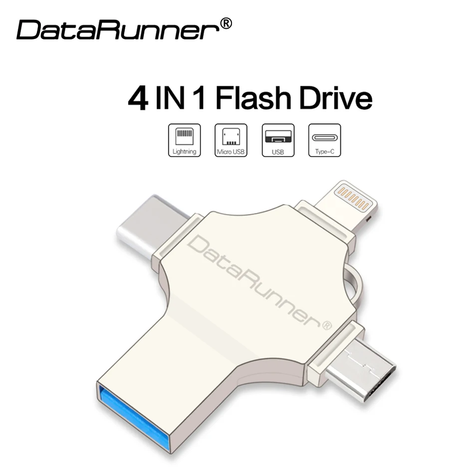 DataRunner OTG USB флеш-накопитель 16 ГБ 32 ГБ 64 ГБ 128 Гб 4 в 1 USB3.0/iOS/type C/Micro Usb флешка флеш-накопитель