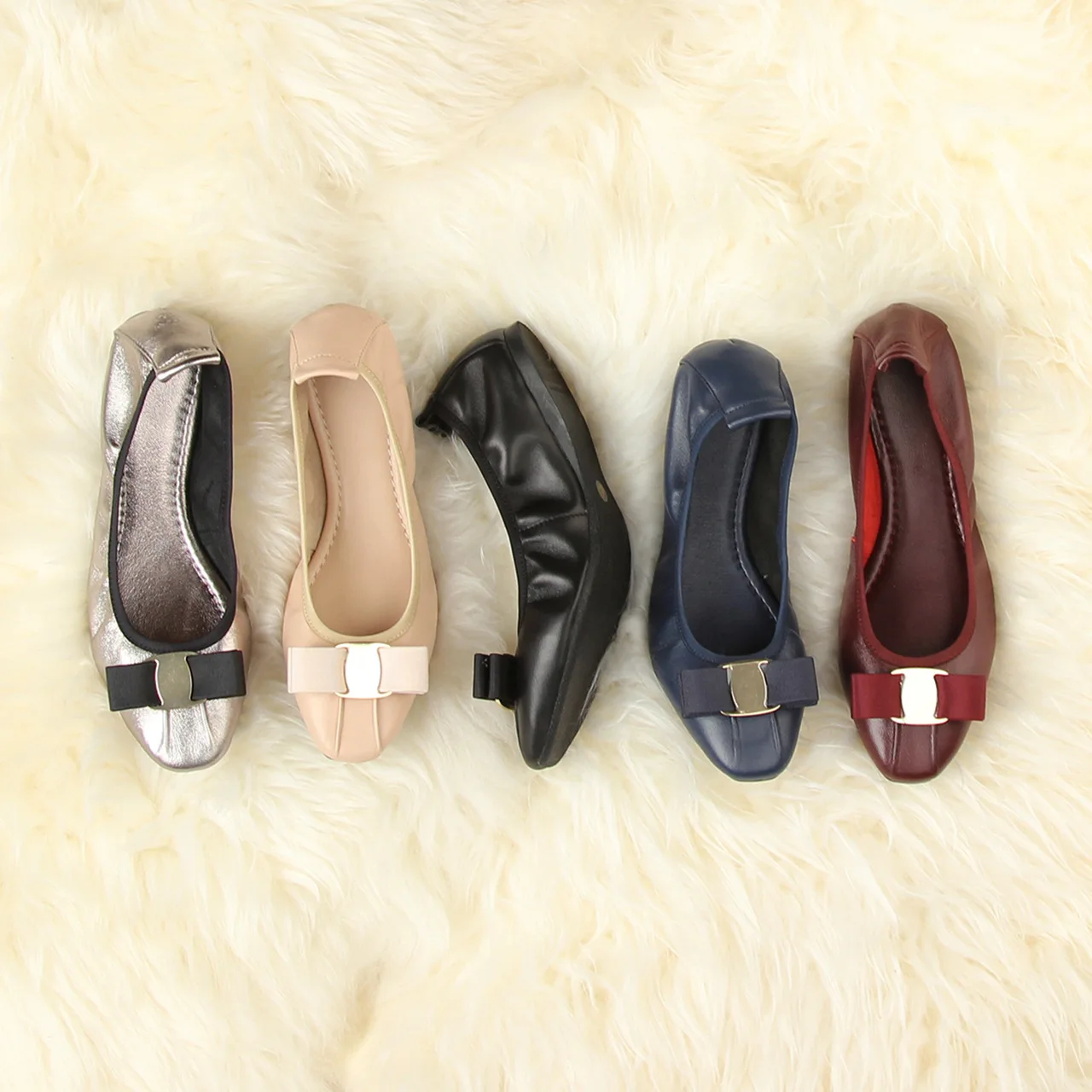 

2019 comfortable real leather ballet flat shoes women's singles