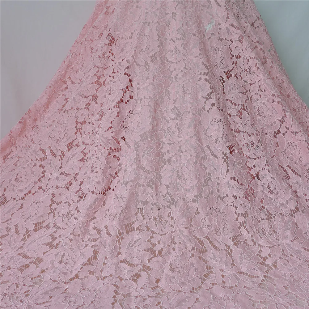 140 см Ширина 1,5 метров длина Alencon кружевная ткань с проводным в розовом для вечерние платья, домашний декор