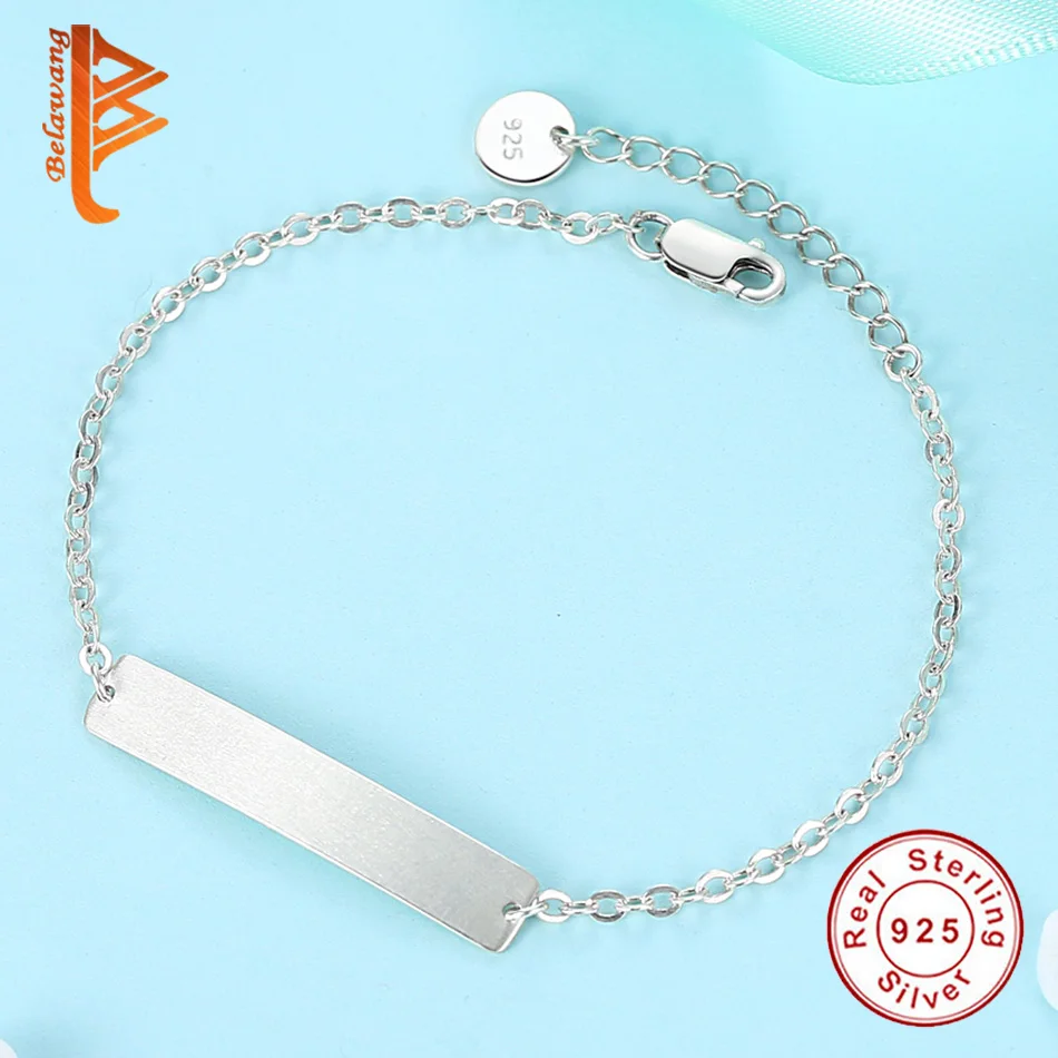 BELAWANG 2019 Personalized Free Engrave Couple Bracelet 925 Sterling Silver Chain Link Bracelets Gift for Lover Original Jewelry