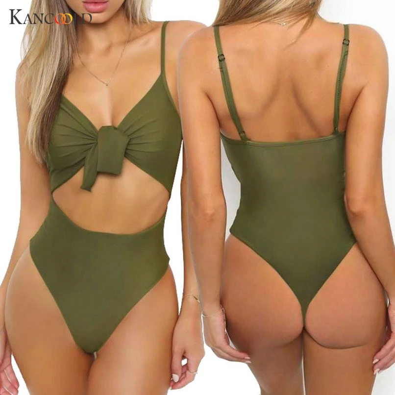 

KANCOOLD sexy Freestyle breaststroke fashion latex bodysuit Women Hollow Out Jumpsuit Push-Up Padded Bra Beach One Piece MAR27