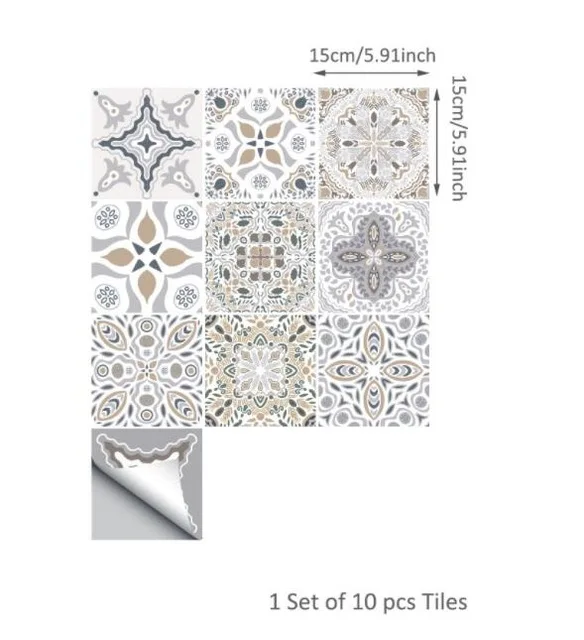 100 шт./лот, декоративные марокканские плитки, ПВХ наклейки для плитки, ретро настенные художественные наклейки, клейкая водонепроницаемая мебель для кухни, ванной комнаты, Декор - Цвет: 15x15cm