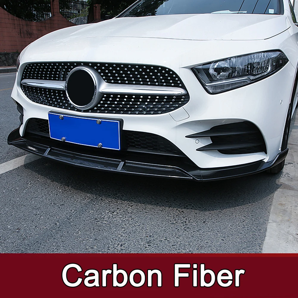 Для Mercedes Benz A класс W177 V177 A180 A200 A220 A250+ автомобилей головной переднего бампера Защита накладка анти-столкновения спереди для губ - Название цвета: Carbon Fiber