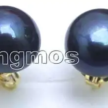 Высокого качества 8-8,5 мм чёрный пресноводный жемчуг серьги с твердым золотым стержнем-2110 /розничная