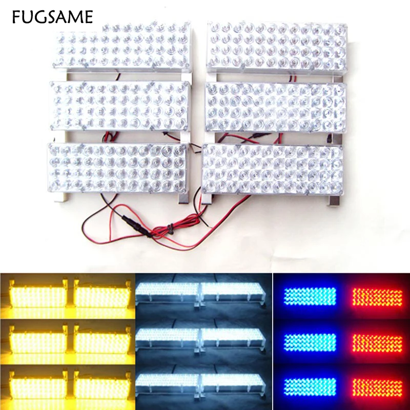 

FUGSAME Car Yellow White Blue Red 6x48 LED Strobe Flash Warning EMS Police Light Flashing Firemen Lights 6*48 48LED Automatic