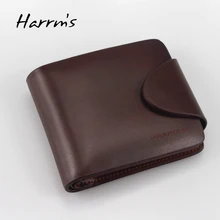Harrms brand 2017 Men’s short style brown color cowhide men wallets male genuine leather wallets with gold metal hasp