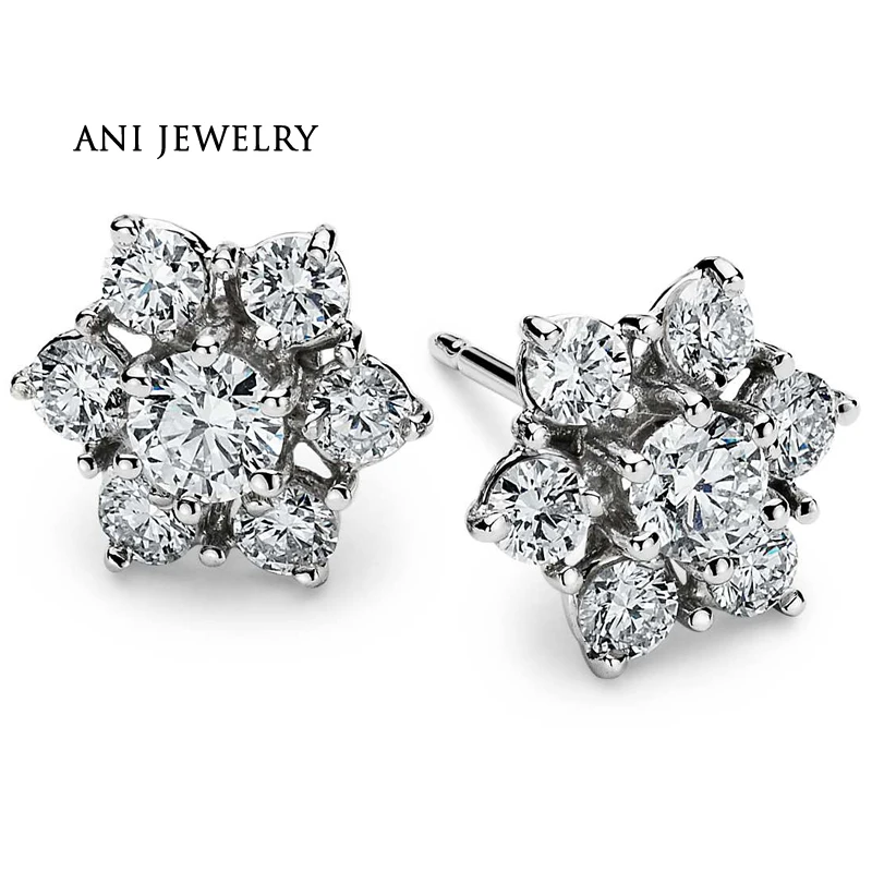 ANI 18 К из белого золота (AU750) для женщин свадебные Stud Earrings 1,5 CT сертифицированных SI натуральный Серьги с алмазами леди Обручение aretes