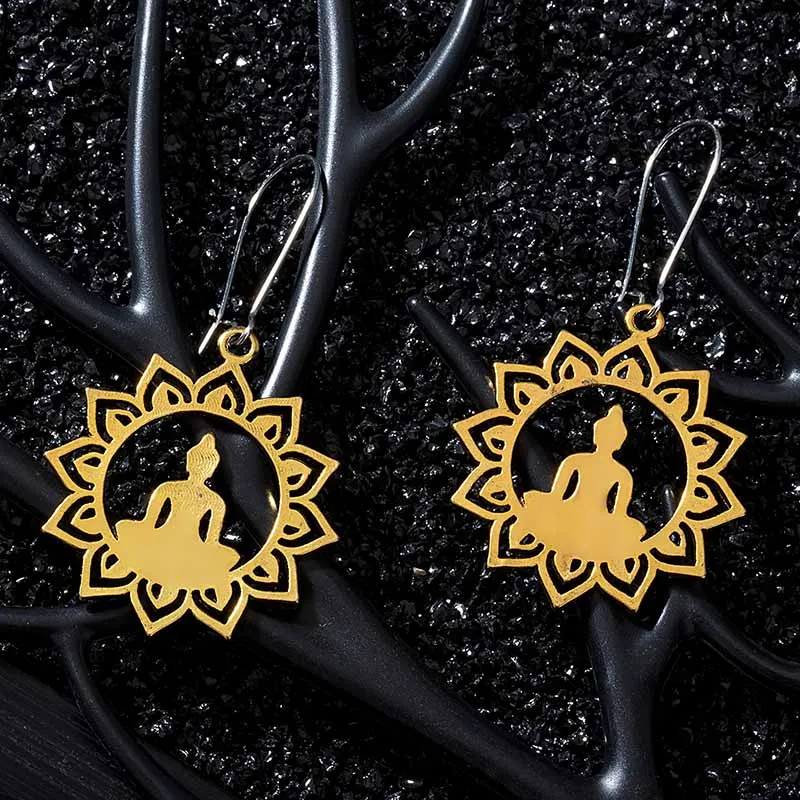 Lotus Indian Tribal Brass Earring Dangle Drop Flower Ornate Swirl Gypsy For Women Boho Vintage EAR0001 | Украшения и аксессуары