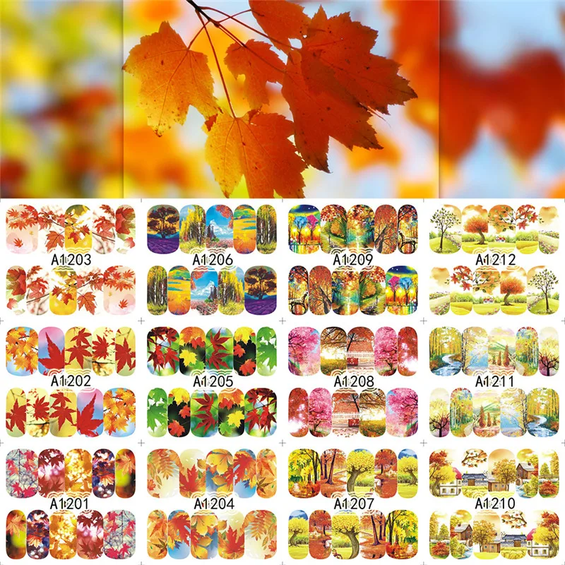 12 дизайнов осенний кленовый лист ландшафтный дизайн наклейки для дизайна ногтей