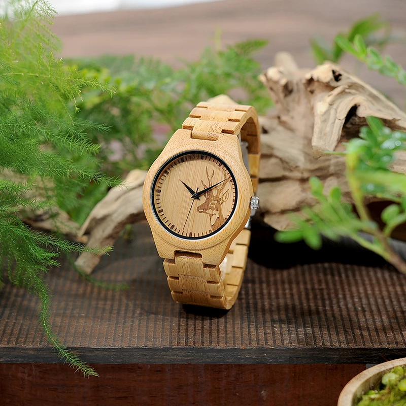 Бобо птица WD28 ПОЛНЫЙ Бамбук Деревянные часы для мужчин Горячие Лось голова оленя история дизайнерский бренд кварцевые наручные часы в подарочной коробке