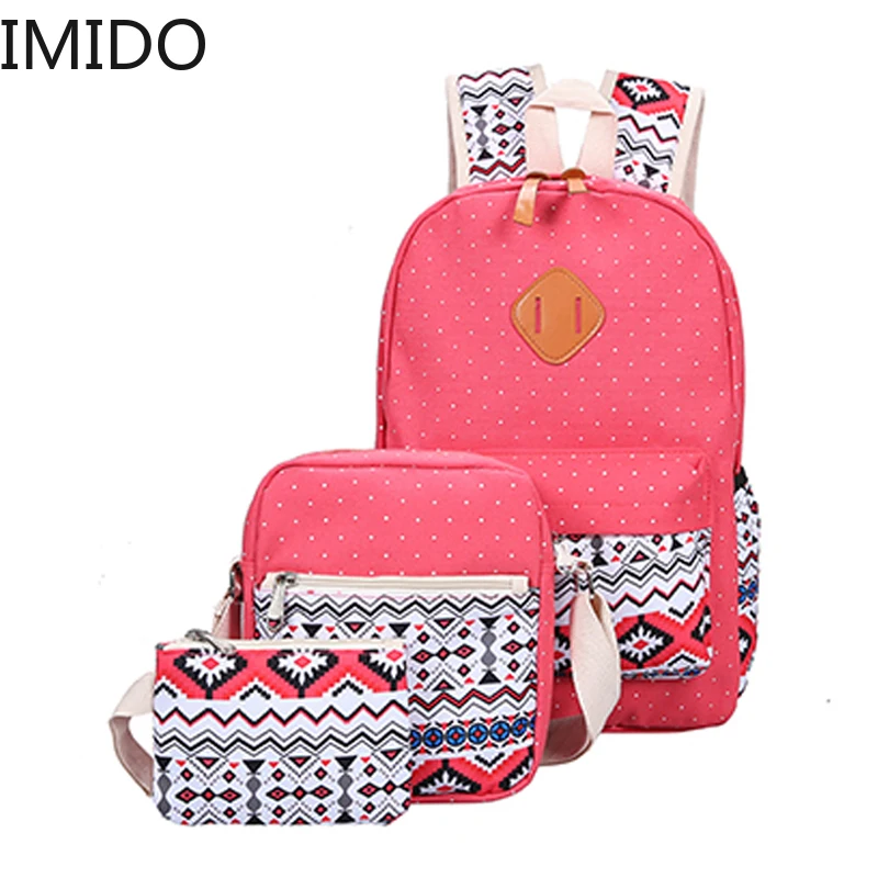 

Backpacking Backpack 3 Sets Canvas Printing Backpack Women Cute Lightweight Bookbags Middle High School Bags for Teenage Girls
