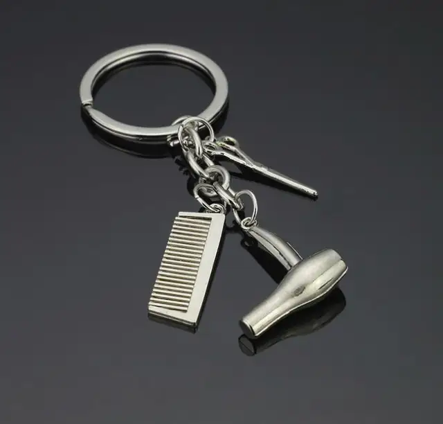 Hair Dryer Combs Scissors Pendant Keychain Hairdressing Tools Hair