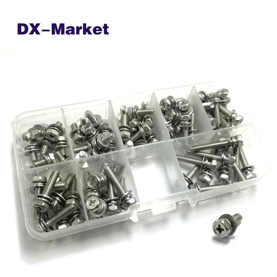 m3 m4 m5 m6 Combined Hex Head Screw kit , 304 Stainless Steel Cross