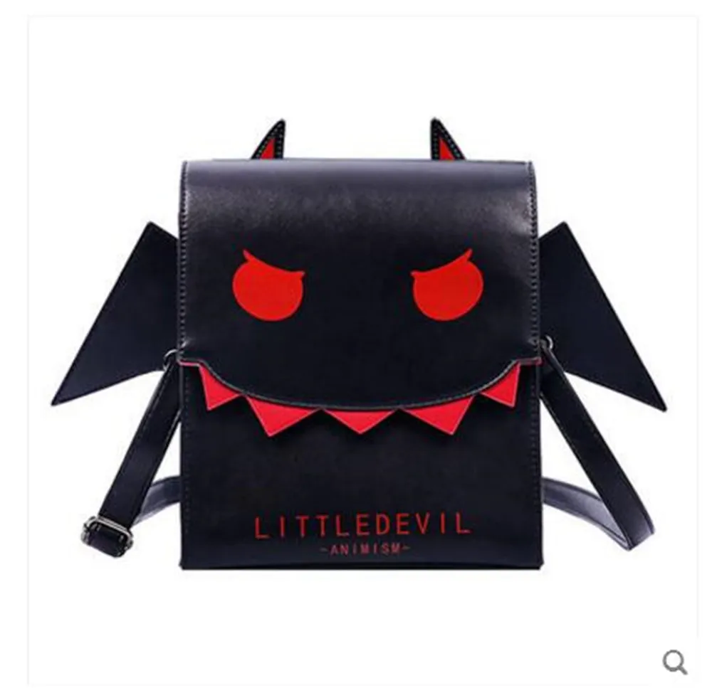 

Japan Black Gothic Punk Devil Bat PU Leather Big Mouth Angel Wing Crossbody Bag Cosplay School Bag Messenger Bag