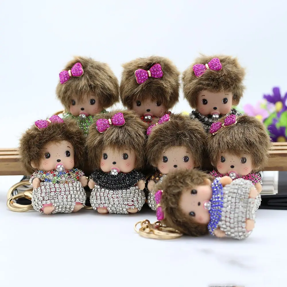 2017 Cute keychain 8 Colors pom pom cute Crystal new year gift Dolls Christmas Key chain Women bag car charm pendant