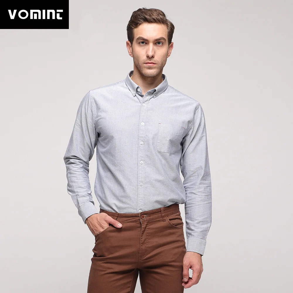 

Vomint 2019 Spring New Men's Oxford Textile Shirts Basic Long Sleeves Turn-down Collar Front Pockets Classic Bartack Detail Male