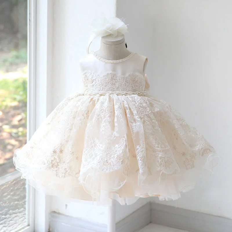 

0-6 Years Embroidery Flower Girl Dresses for Wedding Beading Kids Pageant Dress Birthday Costume Lace Princess Party Dress B439