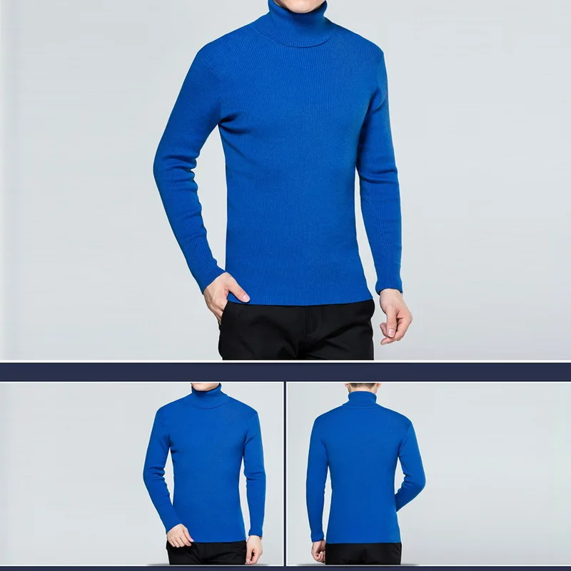 Зимний теплый мужской свитер с высоким воротом, плюс размер 4XL, повседневный однотонный облегающий вязаный свитер, мужские облегающие пуловеры s