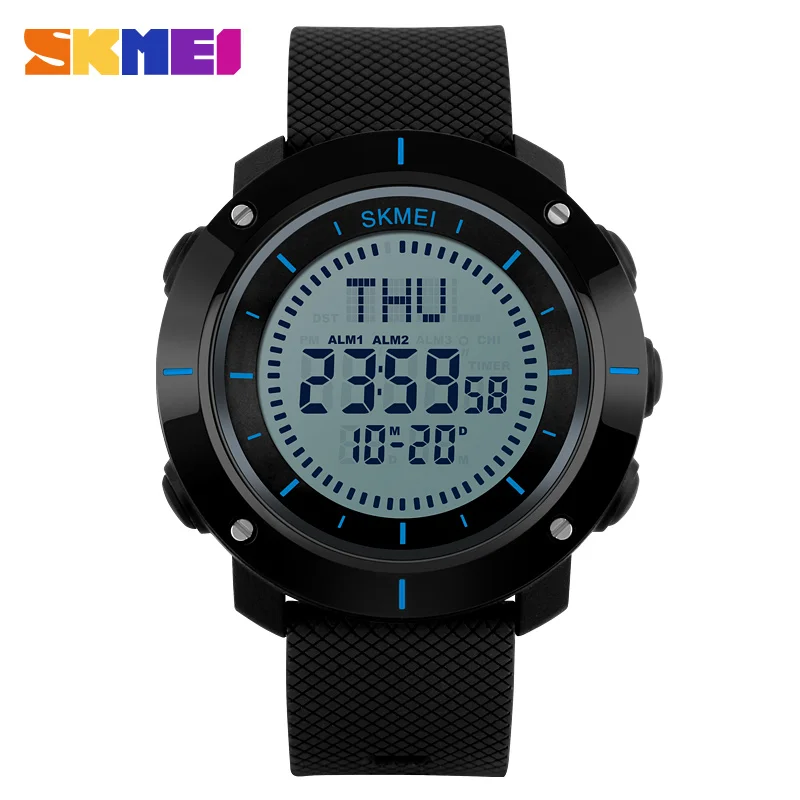SKMEI уличные спортивные часы мужские несколько цифровых компасов несколько часовых поясов 50 м водонепроницаемые наручные часы с будильником 1216 - Цвет: Blue