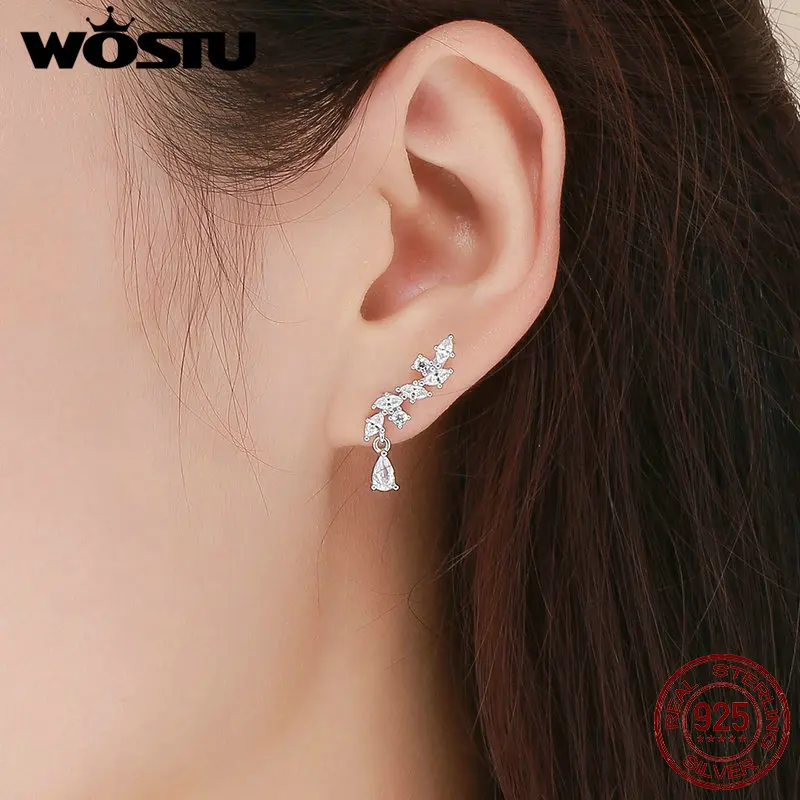 WOSTU, высокое качество, 925 пробы, серебряные ослепительные прозрачные CZ серьги-гвоздики для женщин, оригинальные модные ювелирные изделия, подарок FIE385