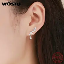 WOSTU, высокое качество, 925 пробы, серебряные ослепительные прозрачные CZ серьги-гвоздики для женщин, оригинальные модные ювелирные изделия, подарок FIE385