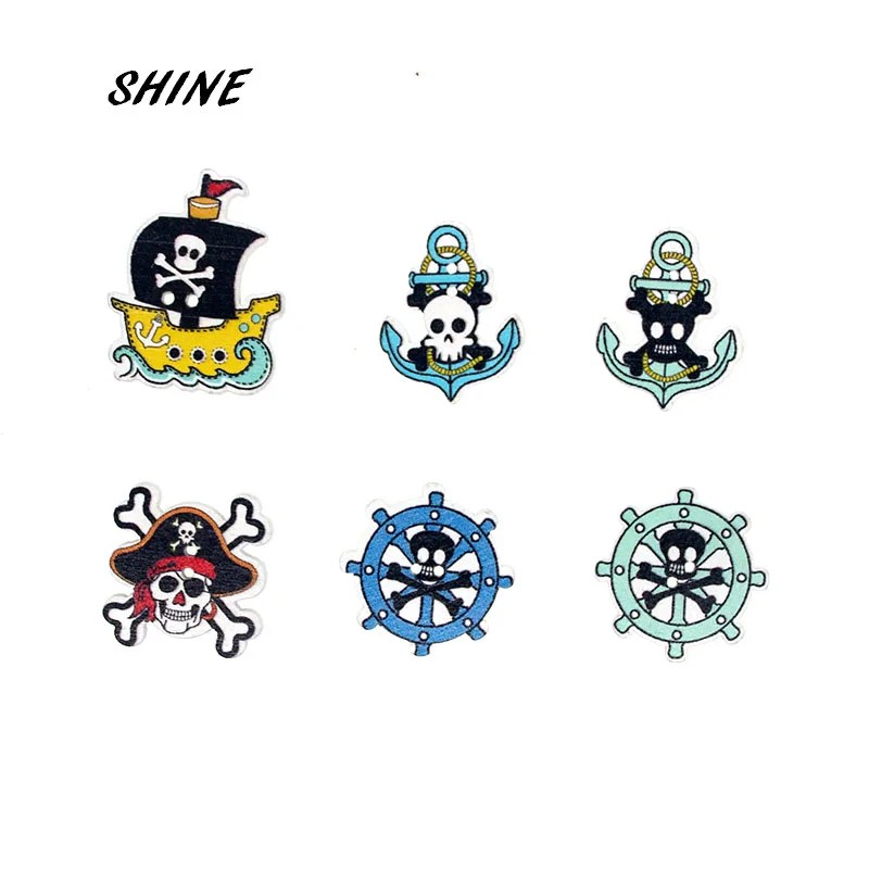 

SHINE 30PCs Wooden Sewing Buttons Scrapbooking Pirate Style Mixed Two Holes Costura Botones Decorate bottoni botoes