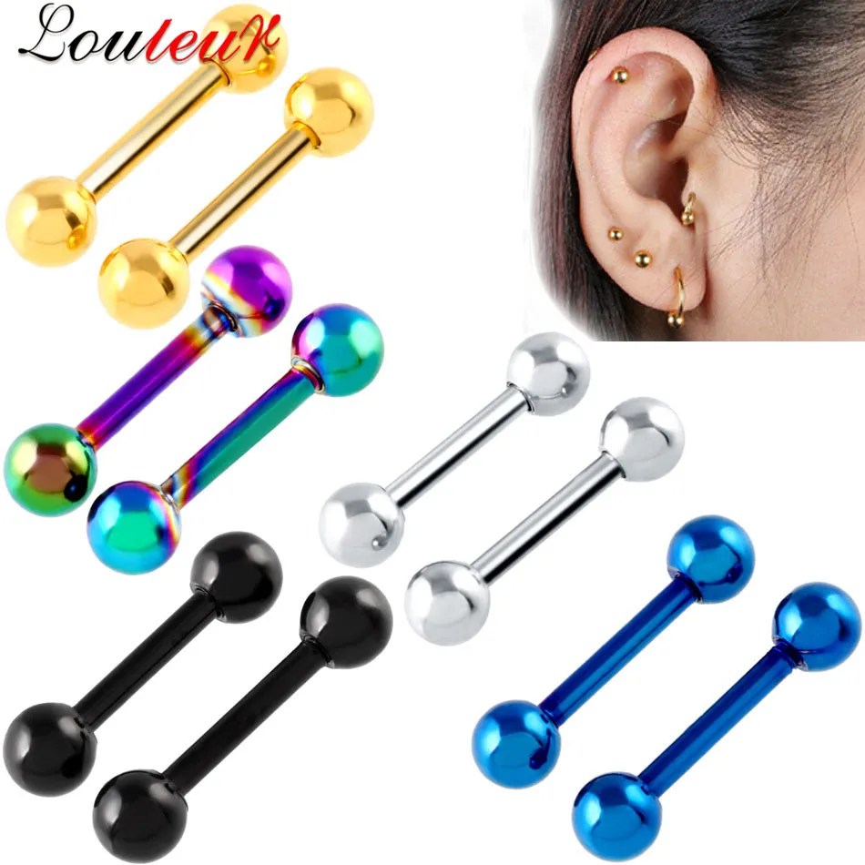 LOULEUR 1 pair Stainless Steel Ball Barbell Ear Plugs Piercing Ear Stud