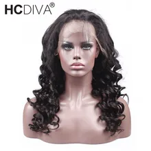 Lace Front Human Hair Wigs Loose Wave 360 Lace frontal Wigs Natural Hairline Black For Women Non-Remy Indian HCDIVA Hair