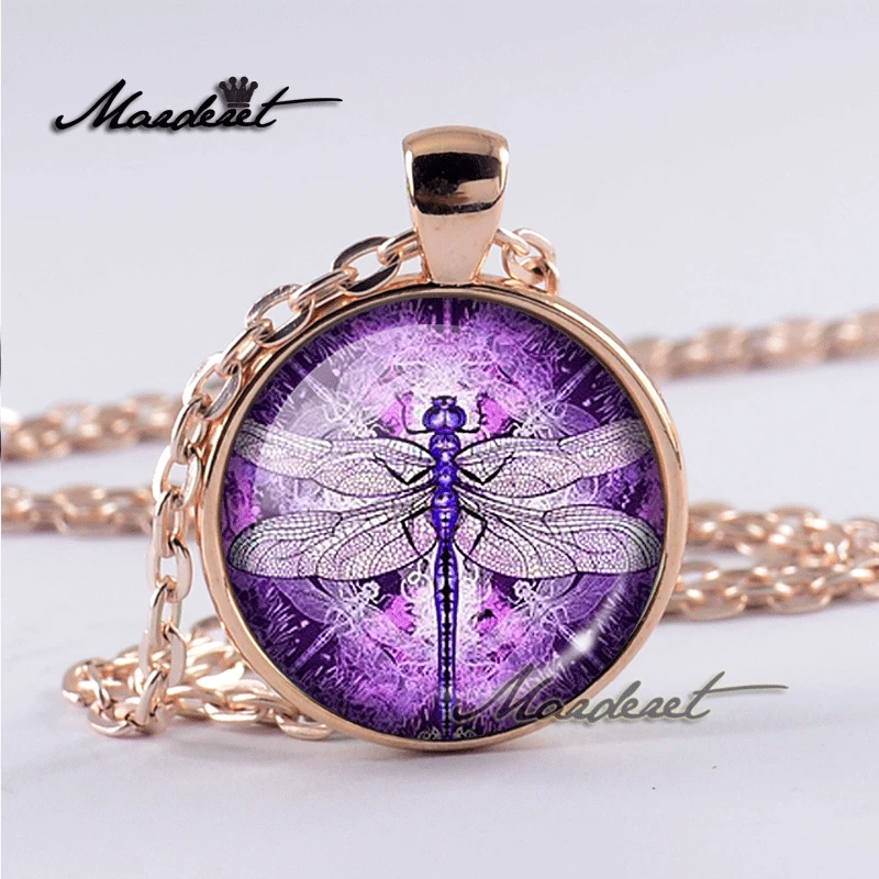 Maderet винтажное Drangonfly стекло ожерелье с кабошоном ручной работы ювелирное