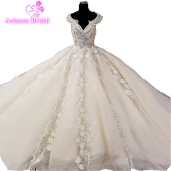

2018 Vintage Princess Wedding Dresses Sleeveless Lace Tulle V-neck Cathedral Train Ball Gown Robe De Mariee Vestido Casamento