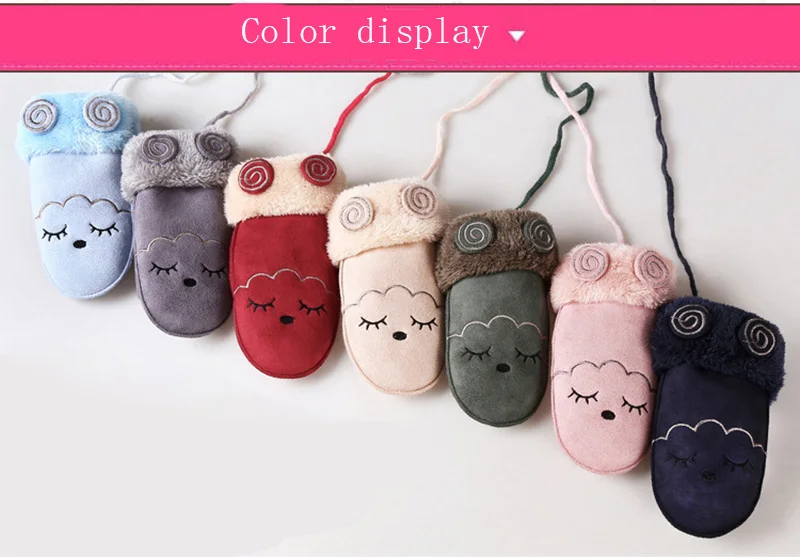Fashion Lovely Children's Winter Thick Cashmere Warm Cartoon Rabbit Bear Suede Leather Gloves Boy/Girl Faux Sheepskin Glove 100A mens suede gloves