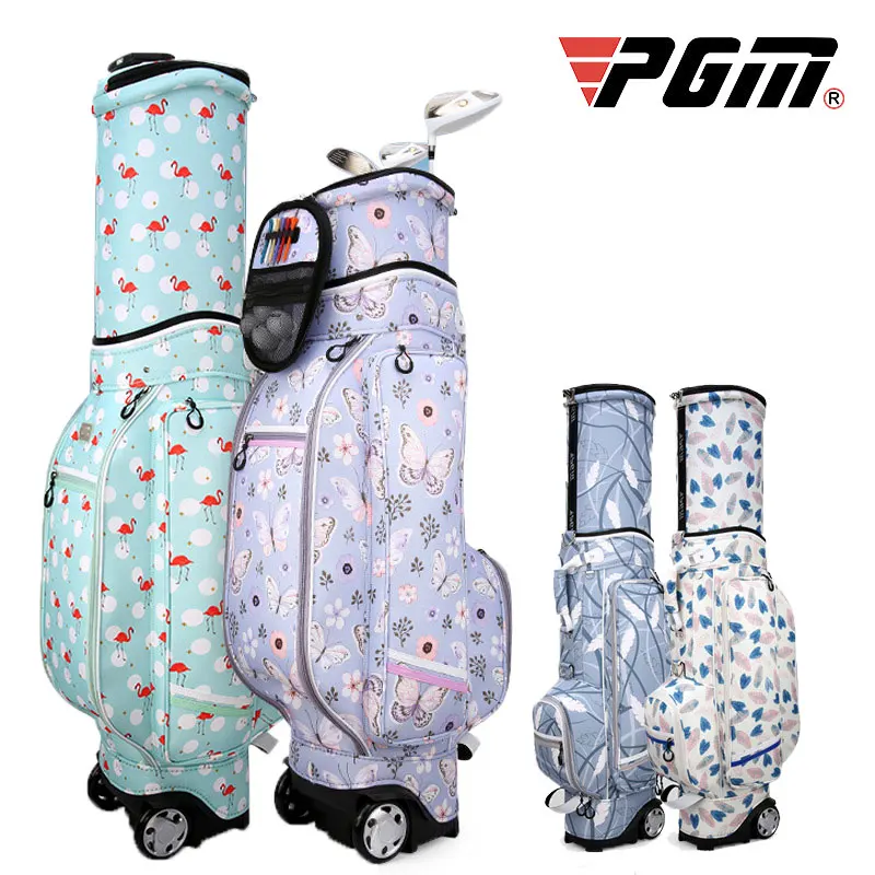 Pgm قابل للتعديل حقيبة غولف السيدات المطبوعة متعددة وظيفة الهواء حقيبة كبيرة قدرة حقائب جولف السفر حزمة مع عجلات D0476