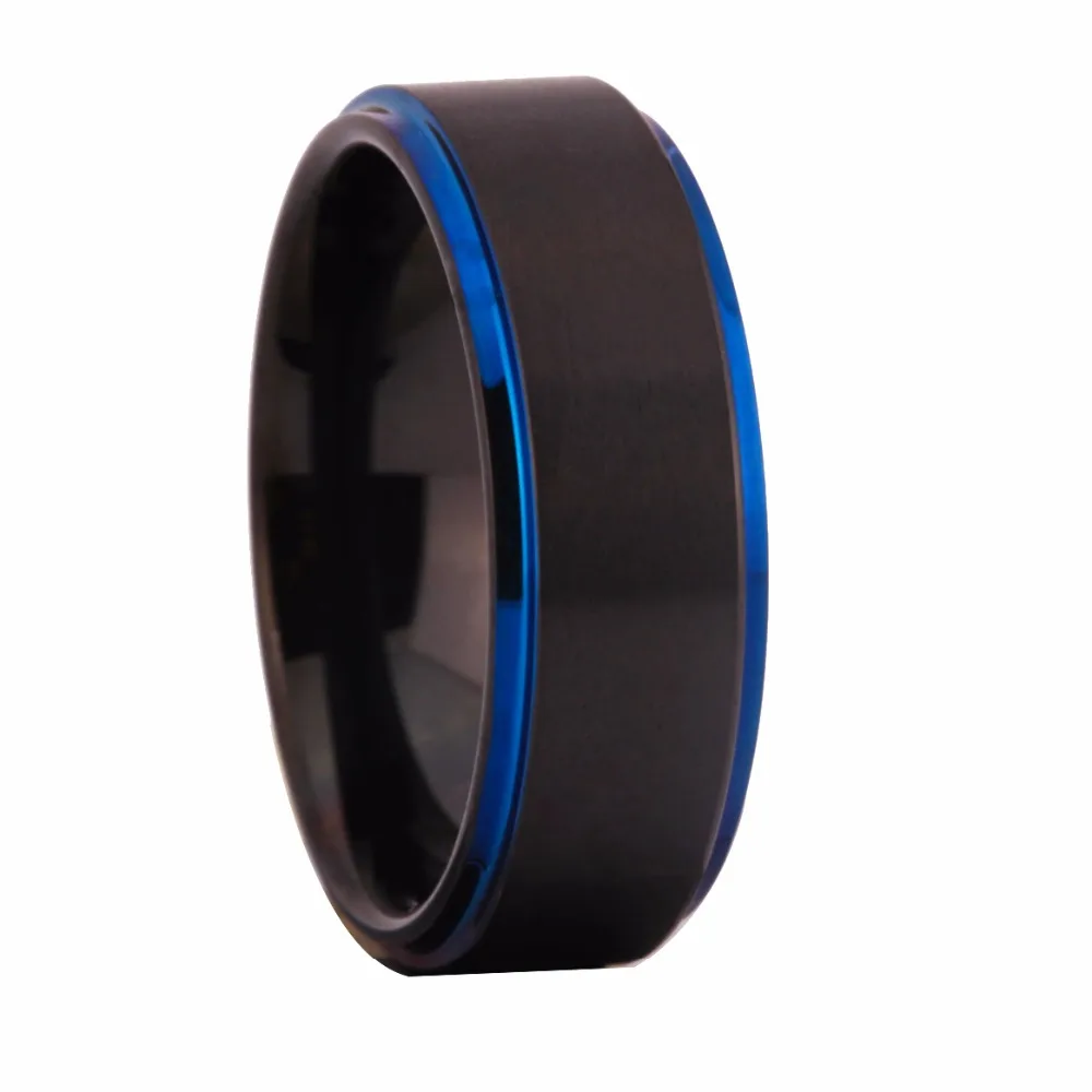 Классические обручальные кольца для женщин, мужская мода, обручальное кольцо для мужчин и женщин, ювелирные изделия на палец, матовое черное с синим вольфрамовым кольцом