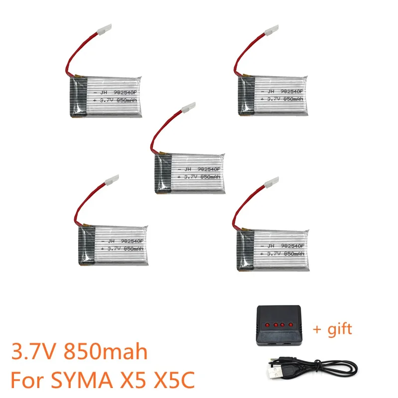 5pcs 850mah Battery For Syma X5 X5c Battery Mini Drone Rc Drones Spare Part Lipo Battery Accessories Quadcopter Kit 5pcs 850mah Battery For Syma X5 X5c Battery Mini Drone Rc Drones Spare Part Lipo Battery Accessories Quadcopter Kit