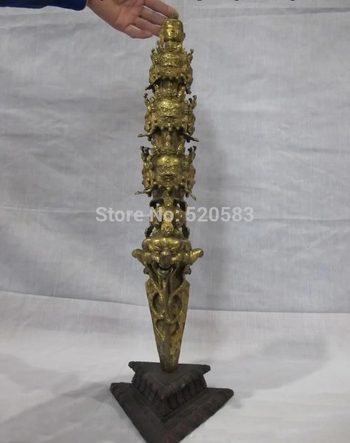 

Tibet Buddhism pure Bronze gild gilt Hayagriva Phurpa Dagger Buddha statue