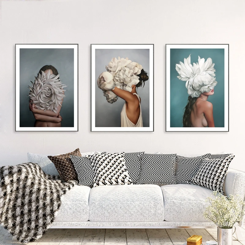 Flowers Feather Women Oil Painting