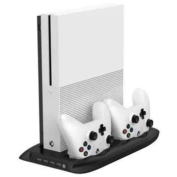 

4 in 1 Vertical Stand for Xbox one S with 4 USB Ports Hub + Cooling Fan + Controller Charger Dock for Xbox one Slim Game Console