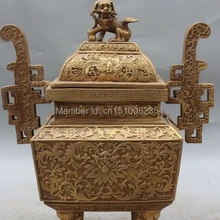 1" Китайский Бронзовый Da Qing Foo Фу Собака Дракон Лев Дин Курильница Кадило