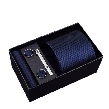 

2019 Men`s Tie polyester Silk Jacquard Woven Necktie Hanky Cufflinks&clips Sets For Formal Wedding Business Party gift box pack