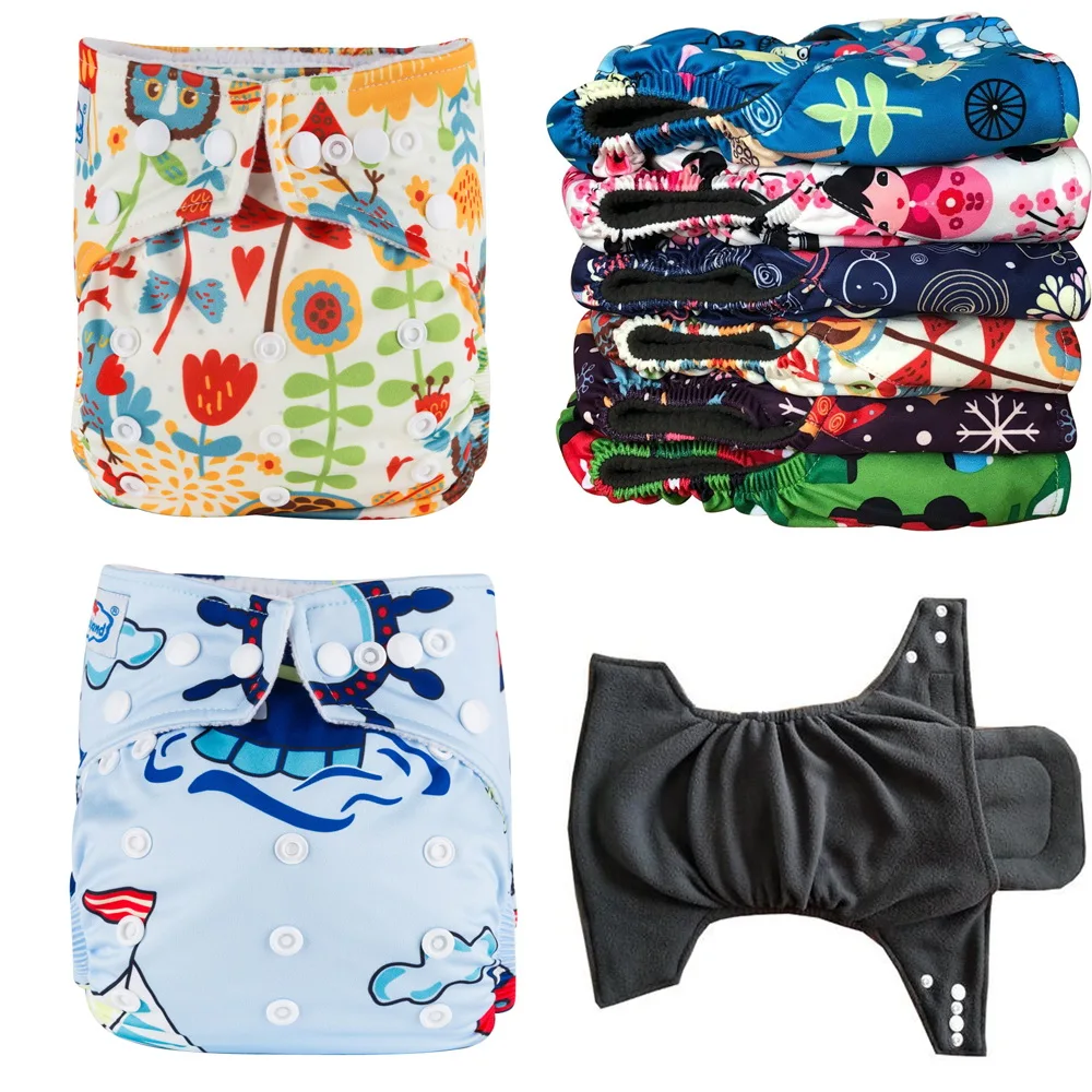 10 pcs Printed bamboo charcoal diaper covers + 10 pcs charcoal bamboo