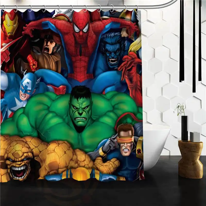 Пользовательские Мстители, герой Marvel занавески для душа Новые Большие европейские и американские большие идеи печать издание полиэстер занавес для ванной - Цвет: Синий
